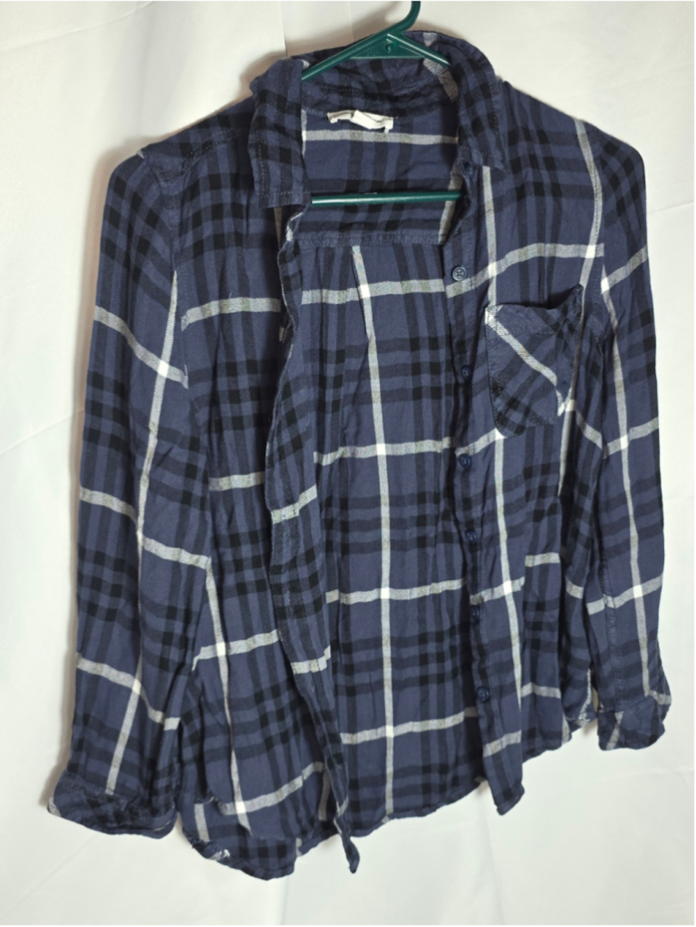 Women's Beachlunchlounge Plaid Button Down Shirt Blue Black Size M soft cozy